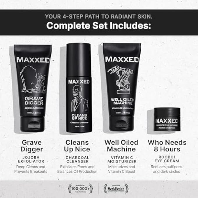 STRBOXONG MEN'S SKINCARE SET - TRAVEL SKINCARE SET WITH UNDER EYE CREAM, CHARCOAL FACE WASH, JOJOBA FACE SCRUB AND VITAMIN C MOISTURIZER - 4 IN 1 MEN'S SKIN CARE KIT FOR HYDRATION AND PORE CLEANSING - Image 3